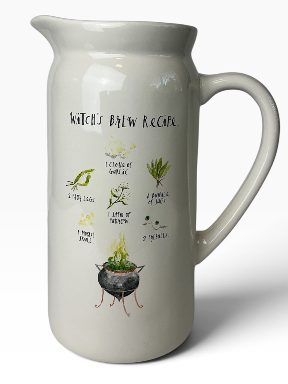 Rae Dunn Witch’s Brew Recipe Ceramic Pitcher Magenta Collection